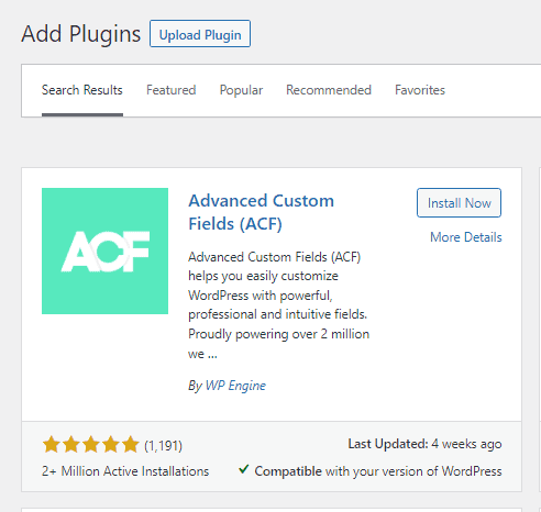 install ACF plugin