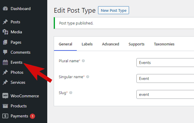 add events post type