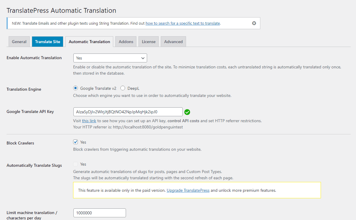 auto-translate site settings