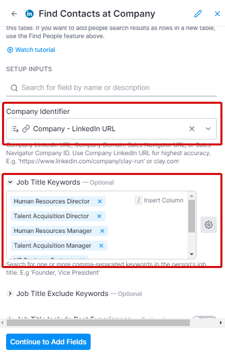 Find Contacts at Company settings