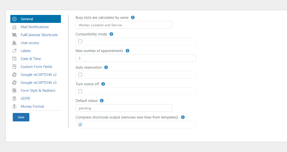 Easy Appointments plugin settings