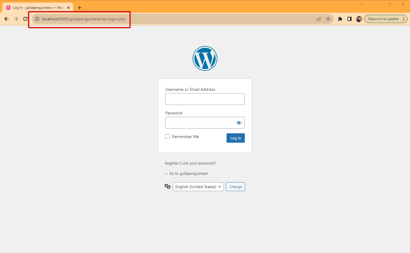 WordPress login page