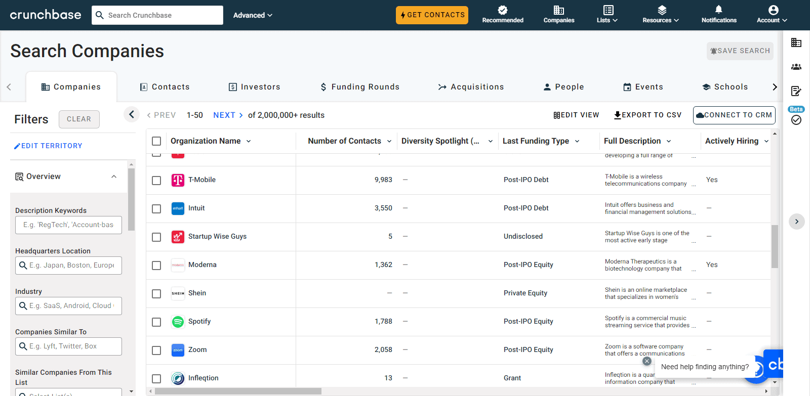 find companies from Crunchbase