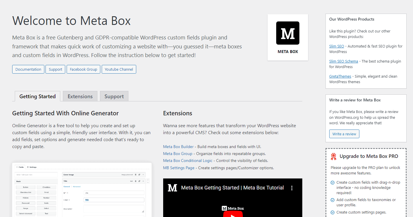 Meta Box setup page