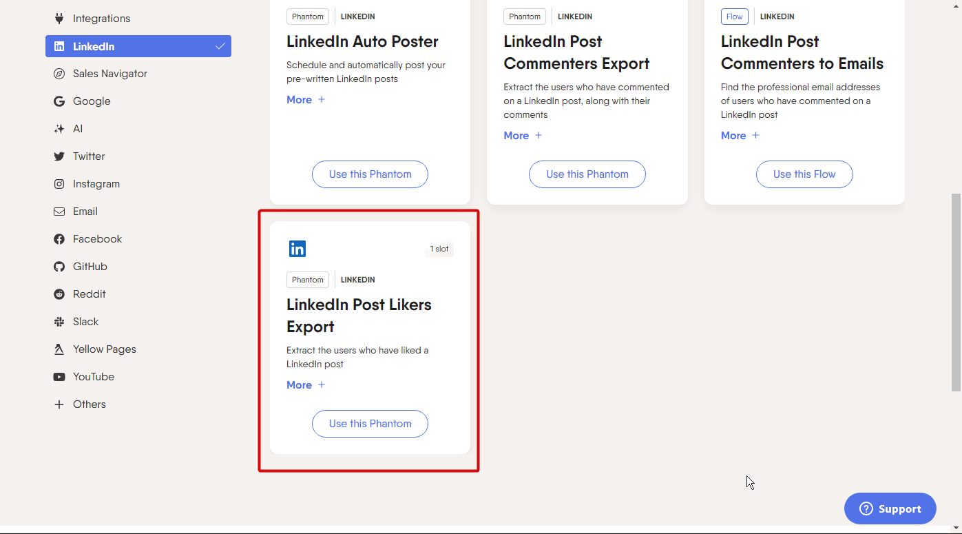 LinkedIn Post Likers Export in PhantomBuster