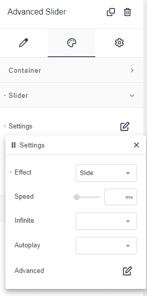 advanced slider settings