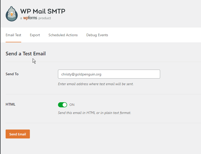 WP Mail SMTP send test email
