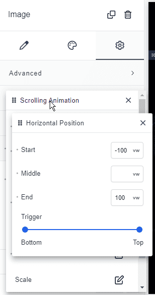 set horizontal scroll settings