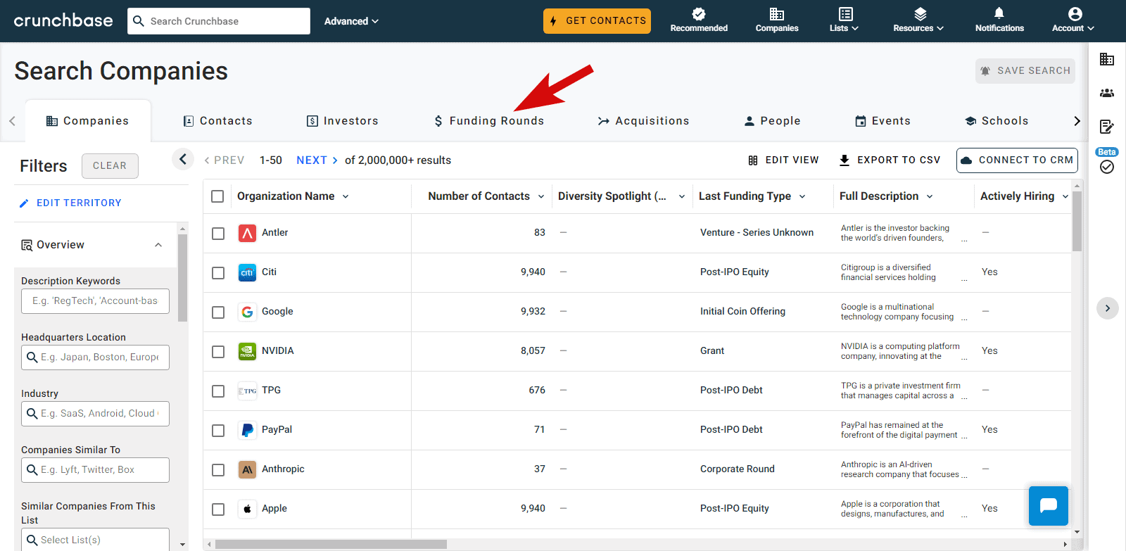 find seed companies on Crunchbase