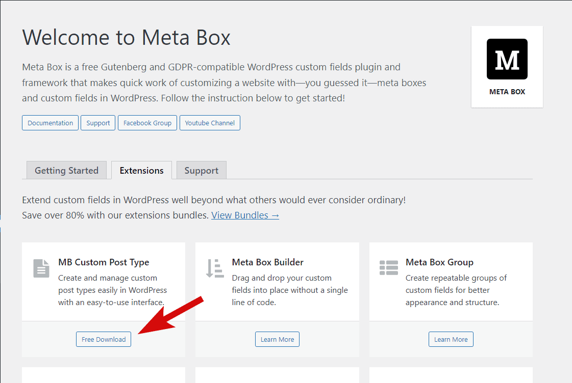 install Meta Box custom post type extension