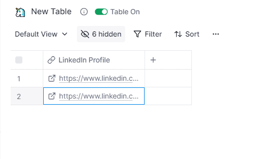 Clay LinkedIn URL table