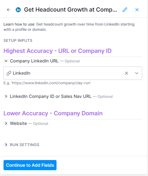 set LinkedIn URL as input