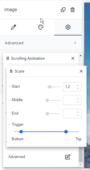 acroll animation settings
