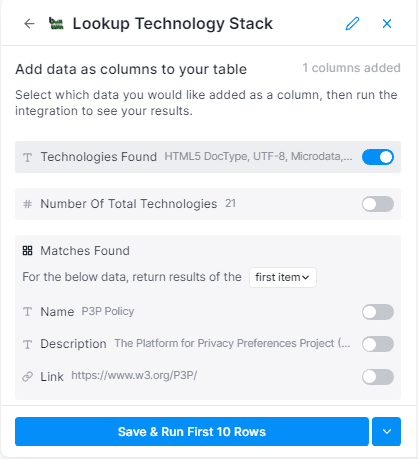 Clay Lookup Technology Stack column