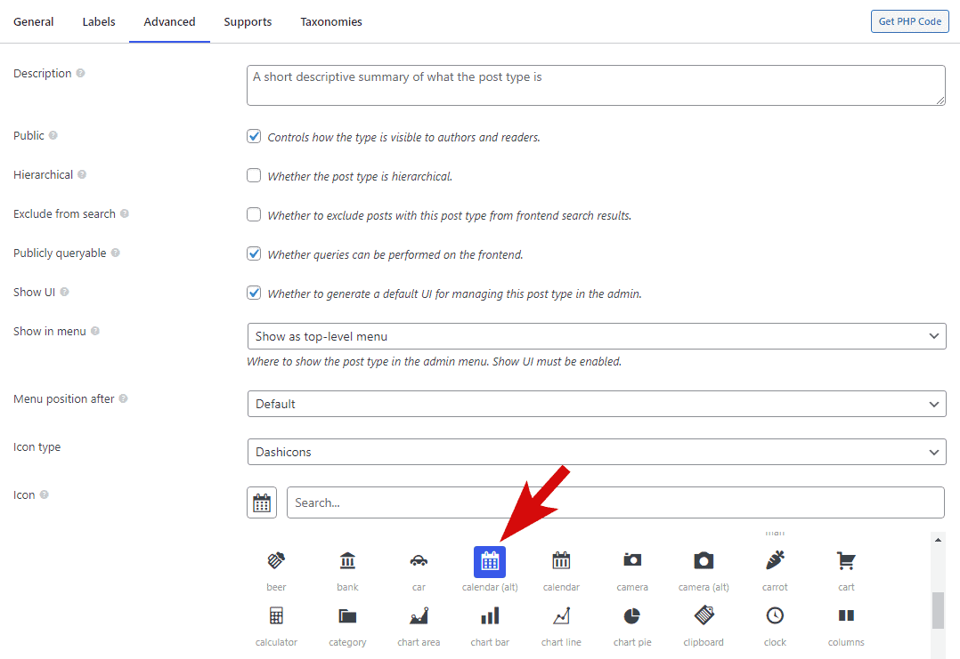 custom post type settings in Meta Box