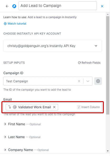 add validated email to Instantly campaign
