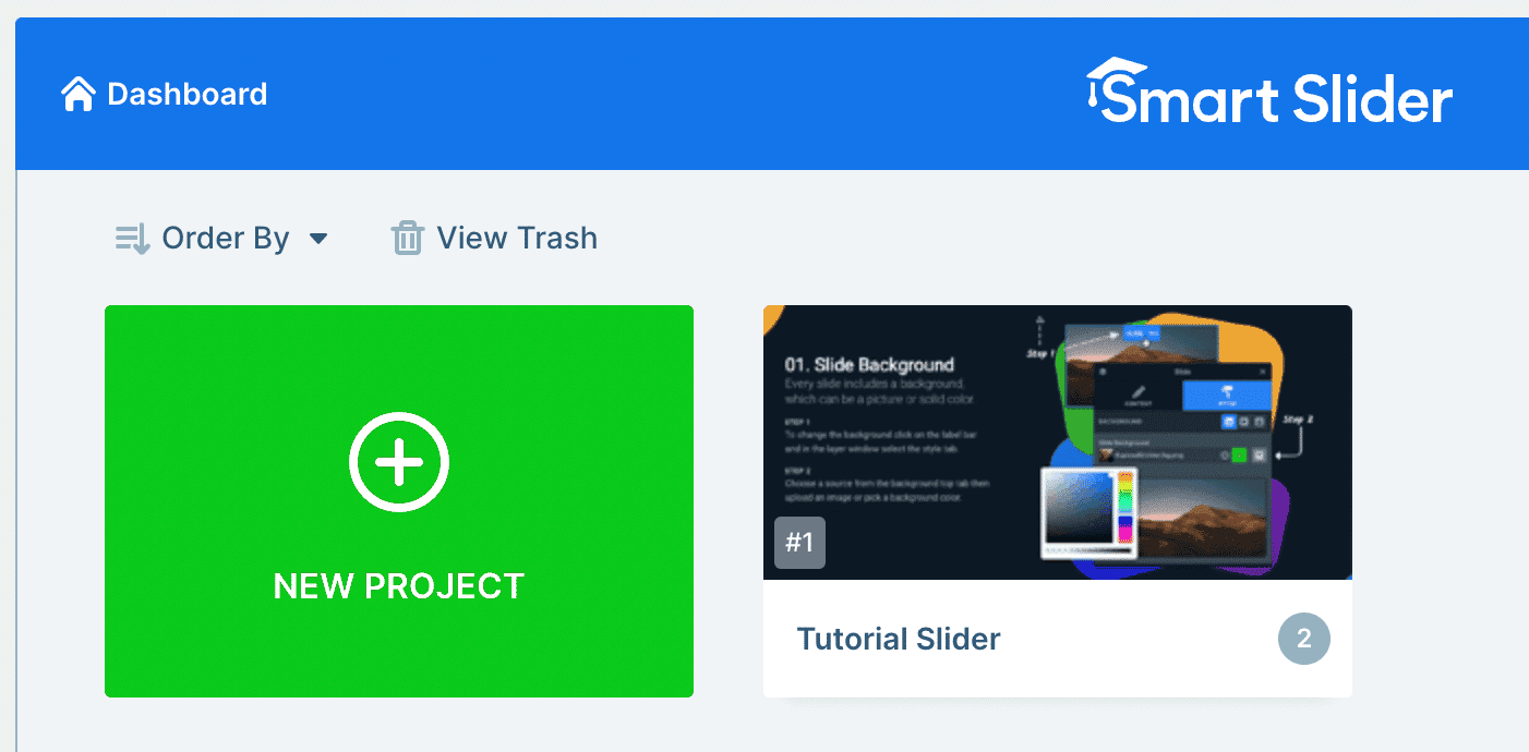 new project button in smart slider 3
