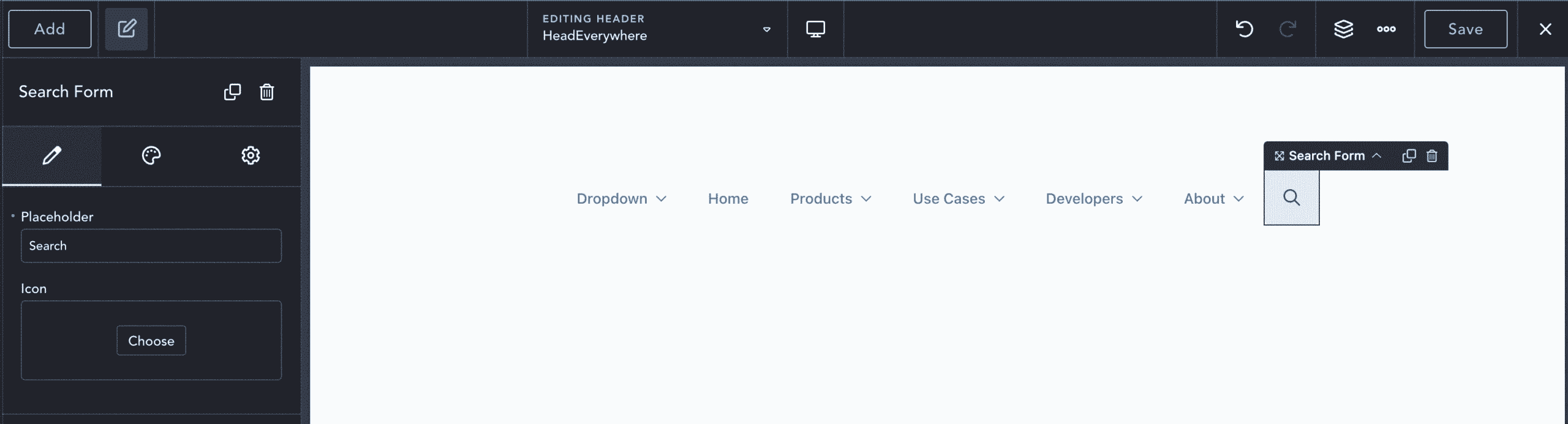 added search form to breakdance builder header