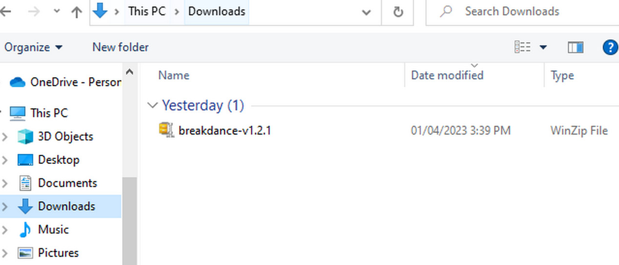 Finding the Breakdance plugin in your computer download folder