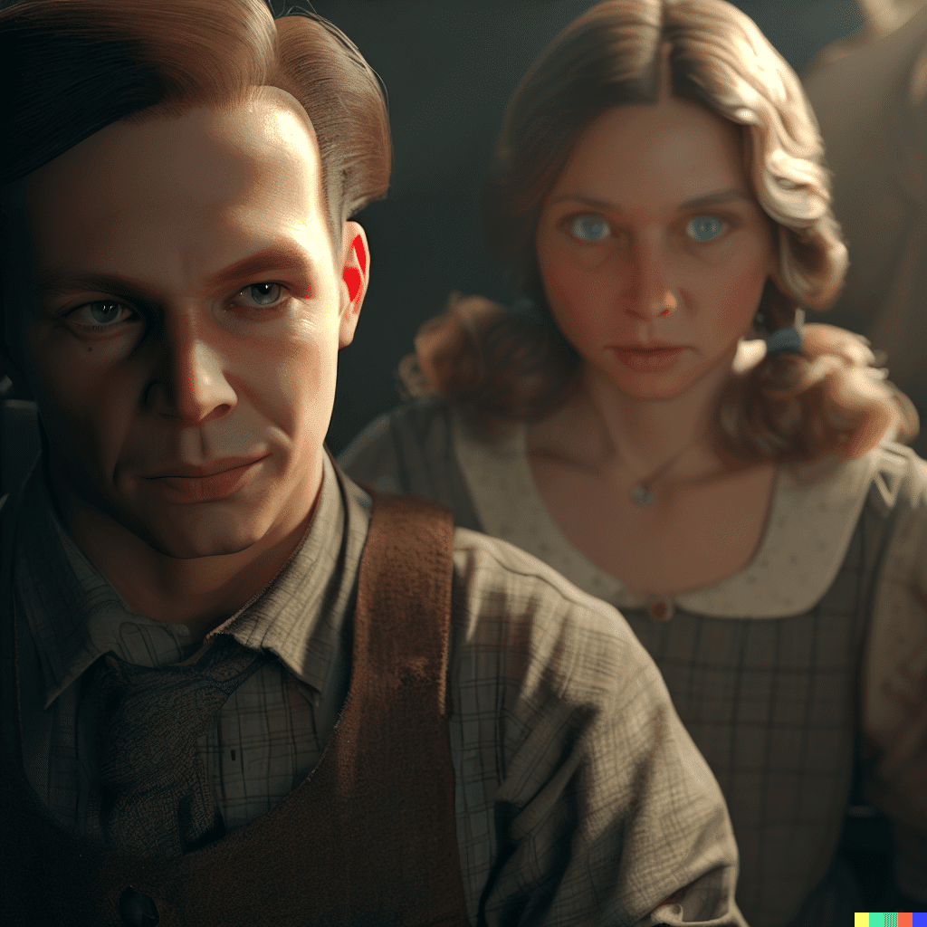 DALL-E experimental prompt - a family portrait of a family during the great depression close-up and 8k photorealistic showing tons of emotion