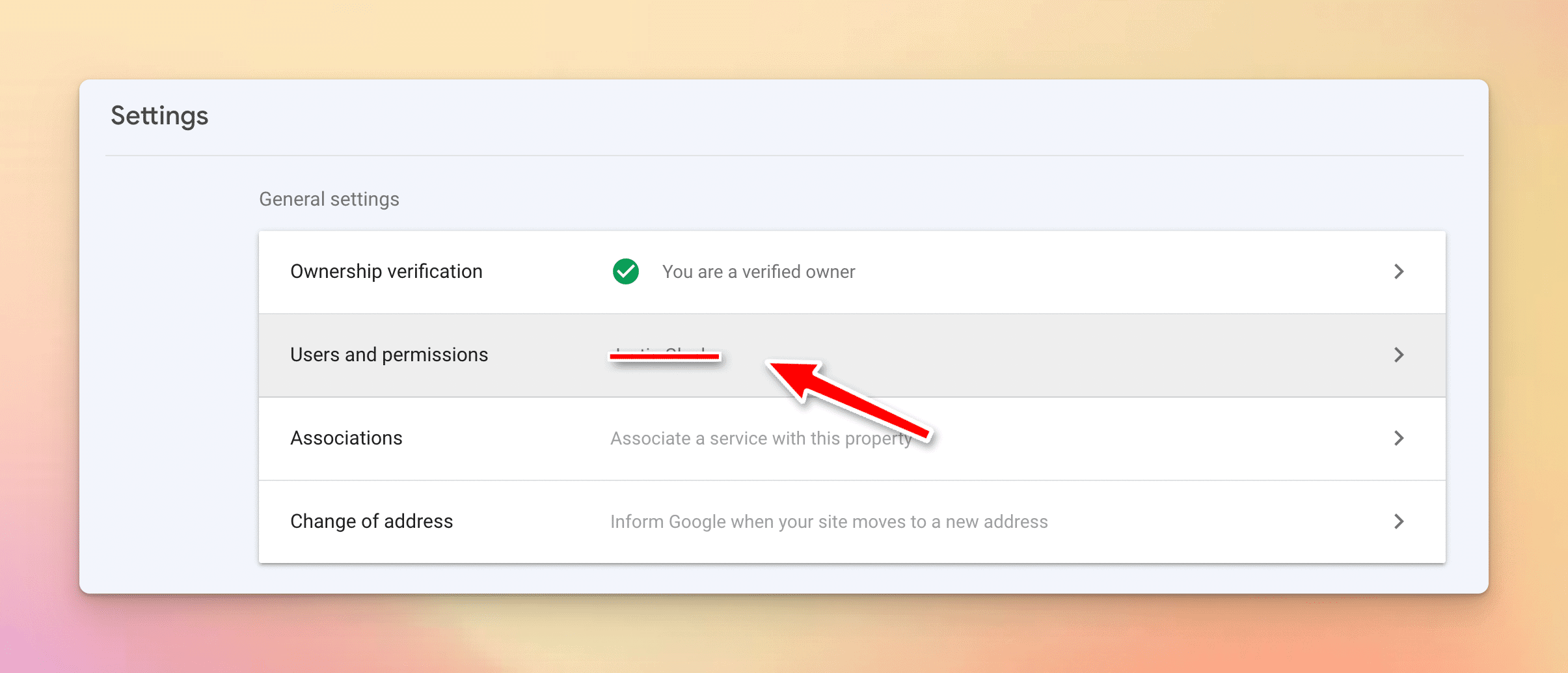 Verified owner users & permissions page in Google Search Console
