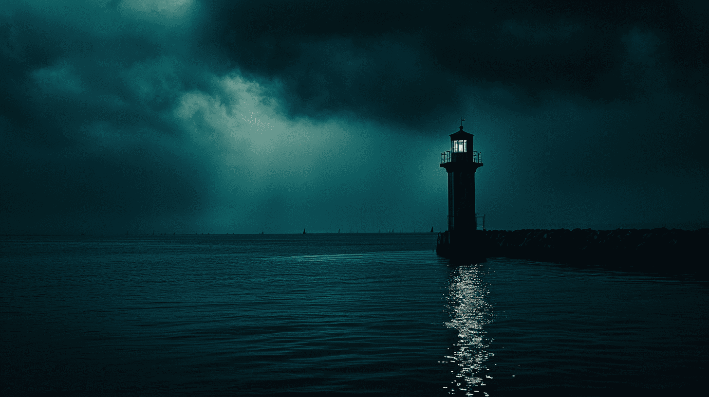 Midjourney V6 Landscape: A lone lighthouse during a storm