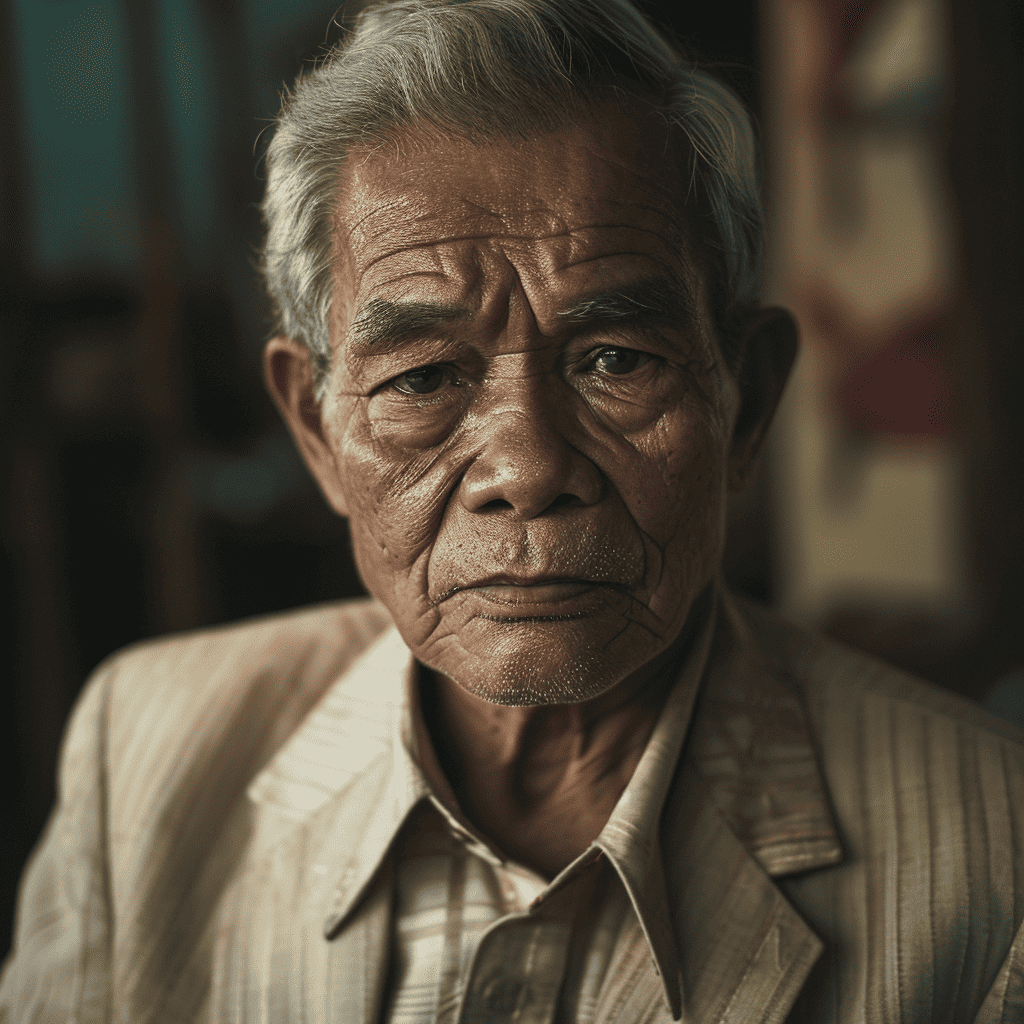 Midjourney V6 Portrait: Camera-specific photography of an old Filipino mafia man