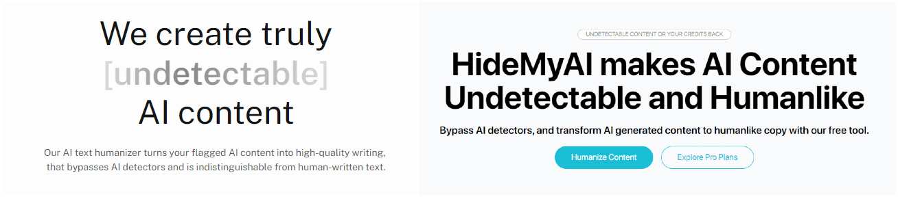 Undetectable AI and HideMyAI Landing Page