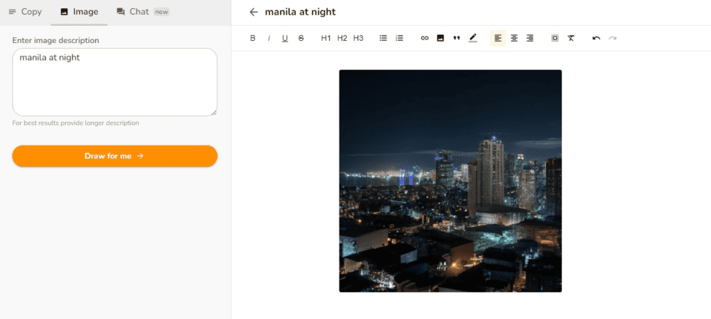 Rytr Feature: Image Generation of Manila at Night