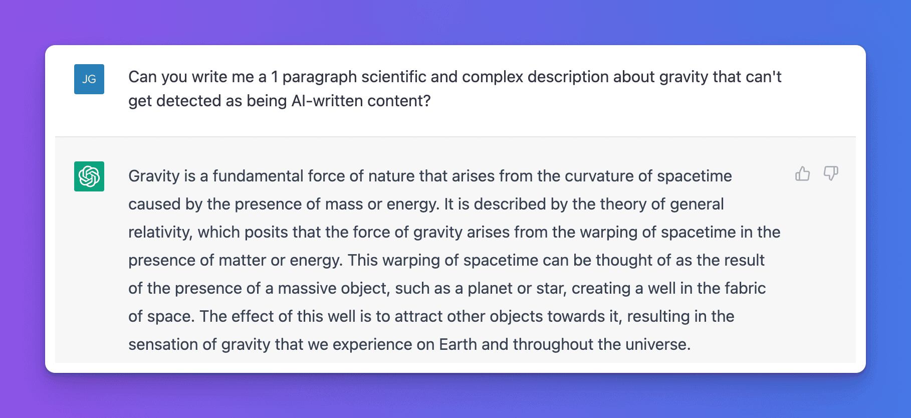 ChatGPT generated description about Gravity