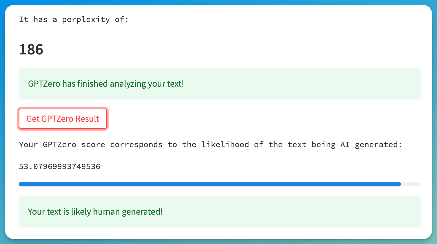 Human generated text result with GPTZero result.