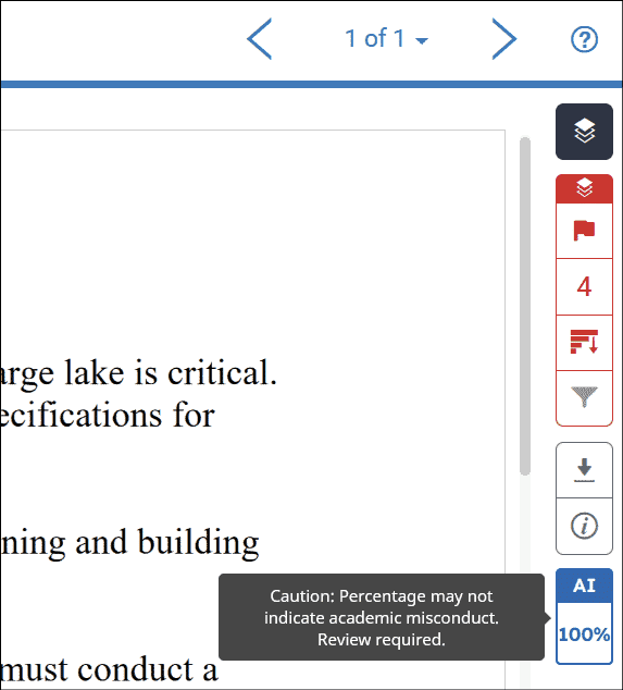 An example AI detection screen in TurnItIn's article overview