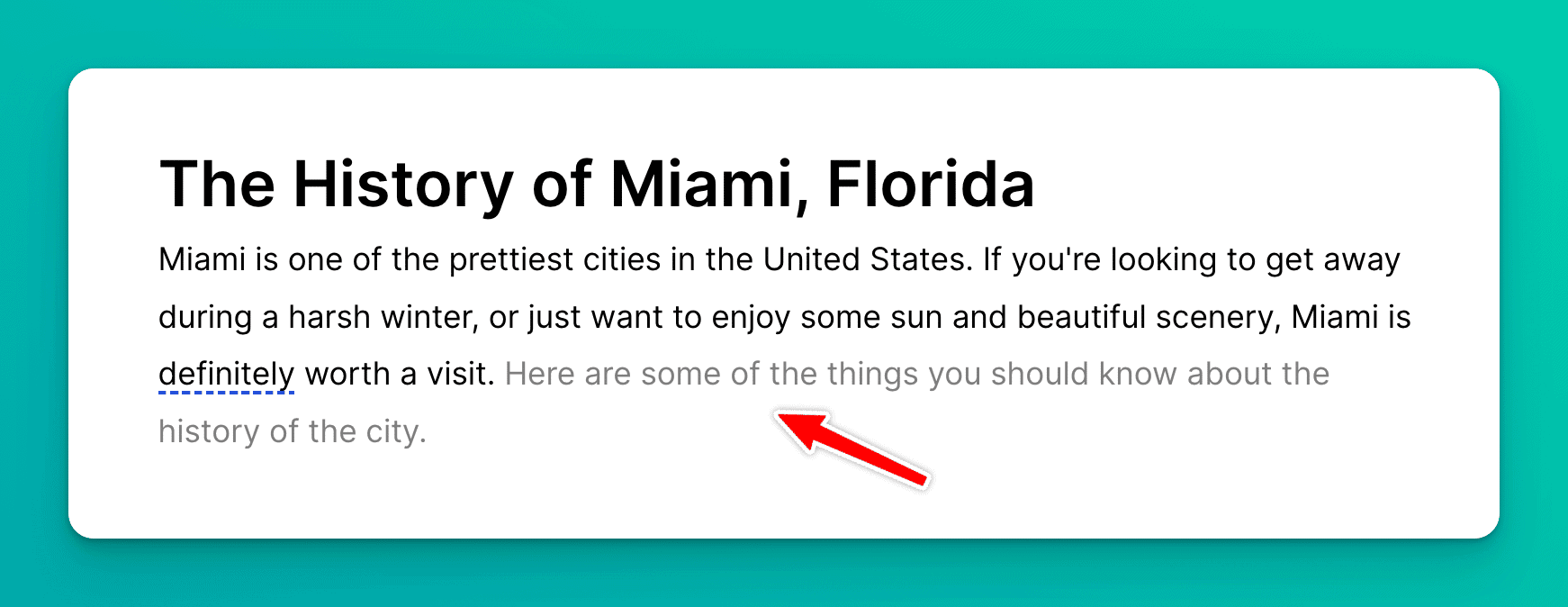 Jenni AI text on Miami Florida with suggestions on next text