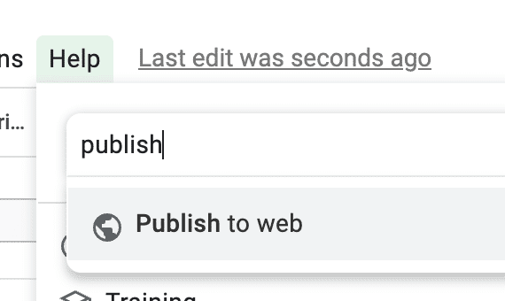 publish to web from search in google sheets