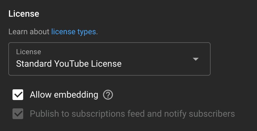 youtube licensing settings to allow embedding of videos