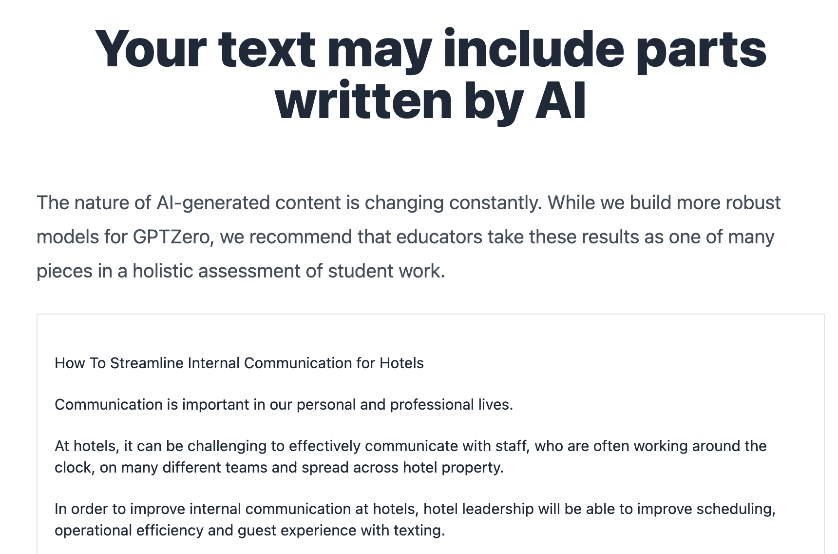 Text may include parts written with AI from GPTZero