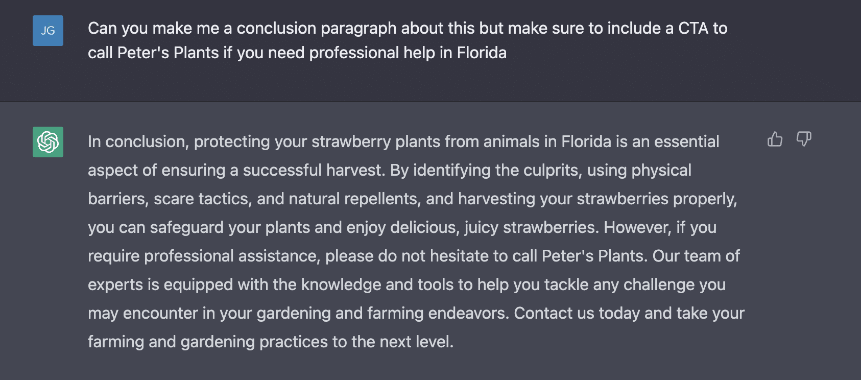 ChatGPT-generated conclusion paragraph about growing fruits with specific CTA