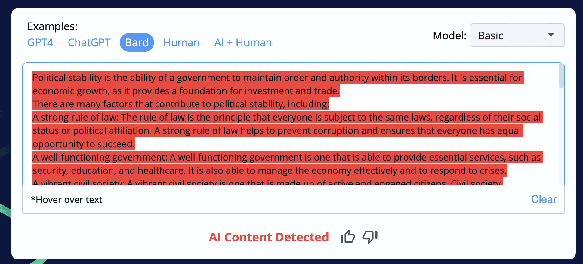 CopyLeaks AI writing detector showcasing AI-written text with a 99.9% likelihood