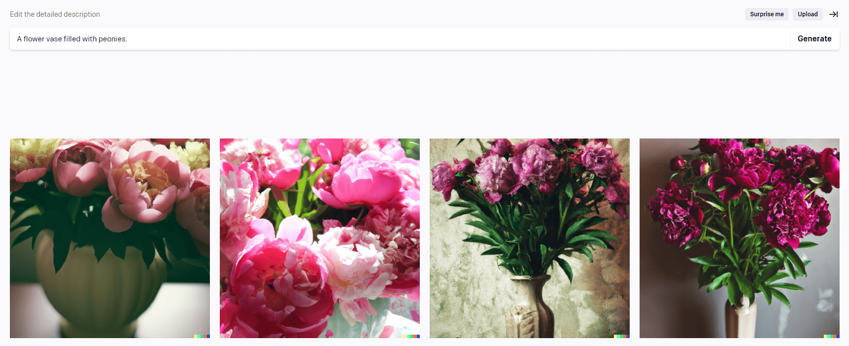DALL-E 2 Generated Image: A Flower Vase with Peonies