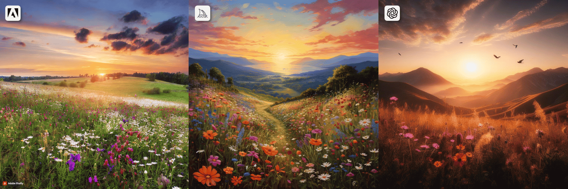 A wildflower meadow sunset landscape