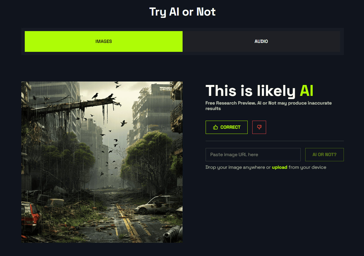 Optic's AI Or Not Landing Page