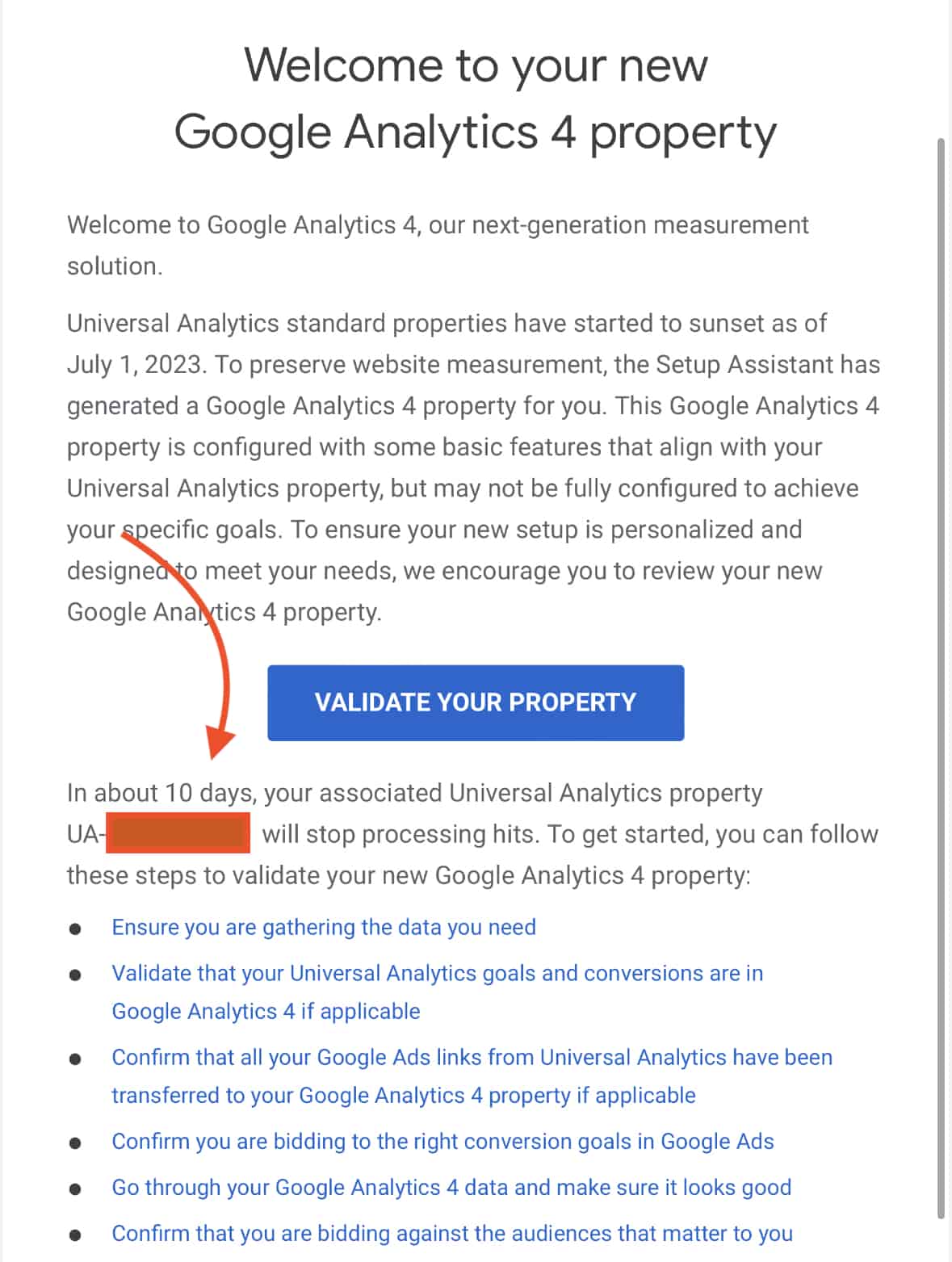 Official Google Analytics email sent to users of Universal Analytics on July 30th 2023