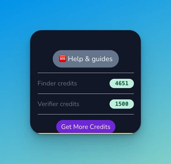 Finder and Verifier credits in FindyMail dashboard